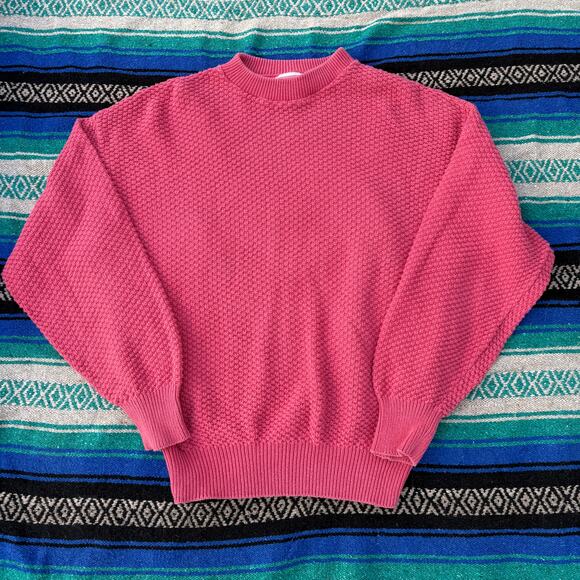 Vintage 80's Springfield Light Pink Cable Knit Crewneck Pullover Sweater Sz L - Picture 1 of 4